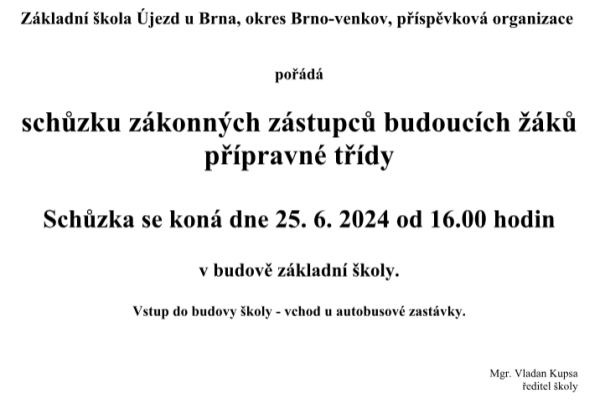 Schůzka zákonných zástupců budoucích žáků přípravné třídy